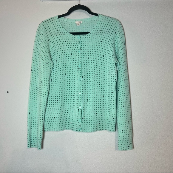 Halogen Mint Green Polka Dot Cashmere Cardigan Sweater Button Up Size Large Flaw - Picture 3 of 11